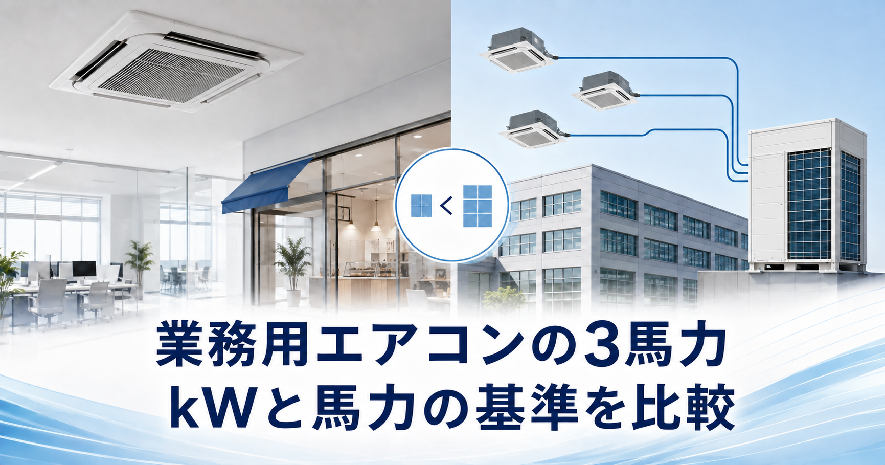 店舗・オフィス用とビル用マルチの3馬力とkWの違いを比較する業務用エアコン